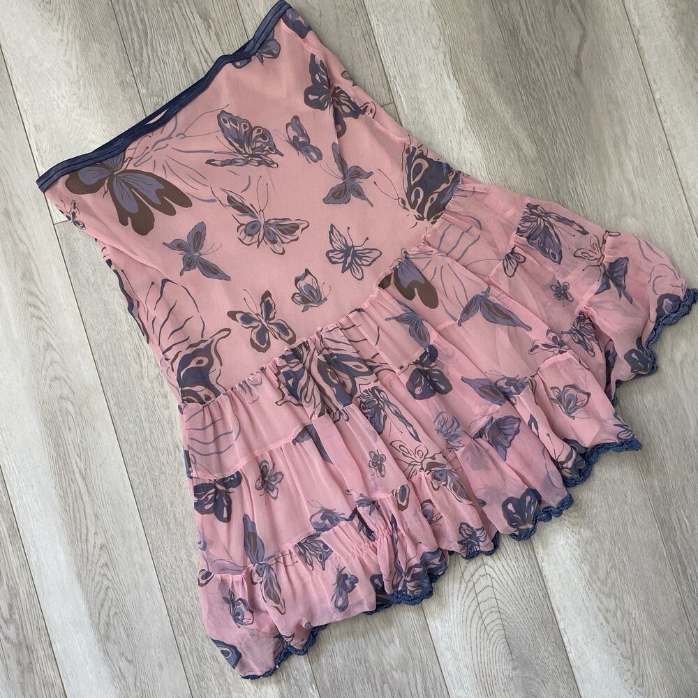 Vintage Silk Skirt butterfly tiered womens Pink Blue (size 4) y2k twee fairy kid